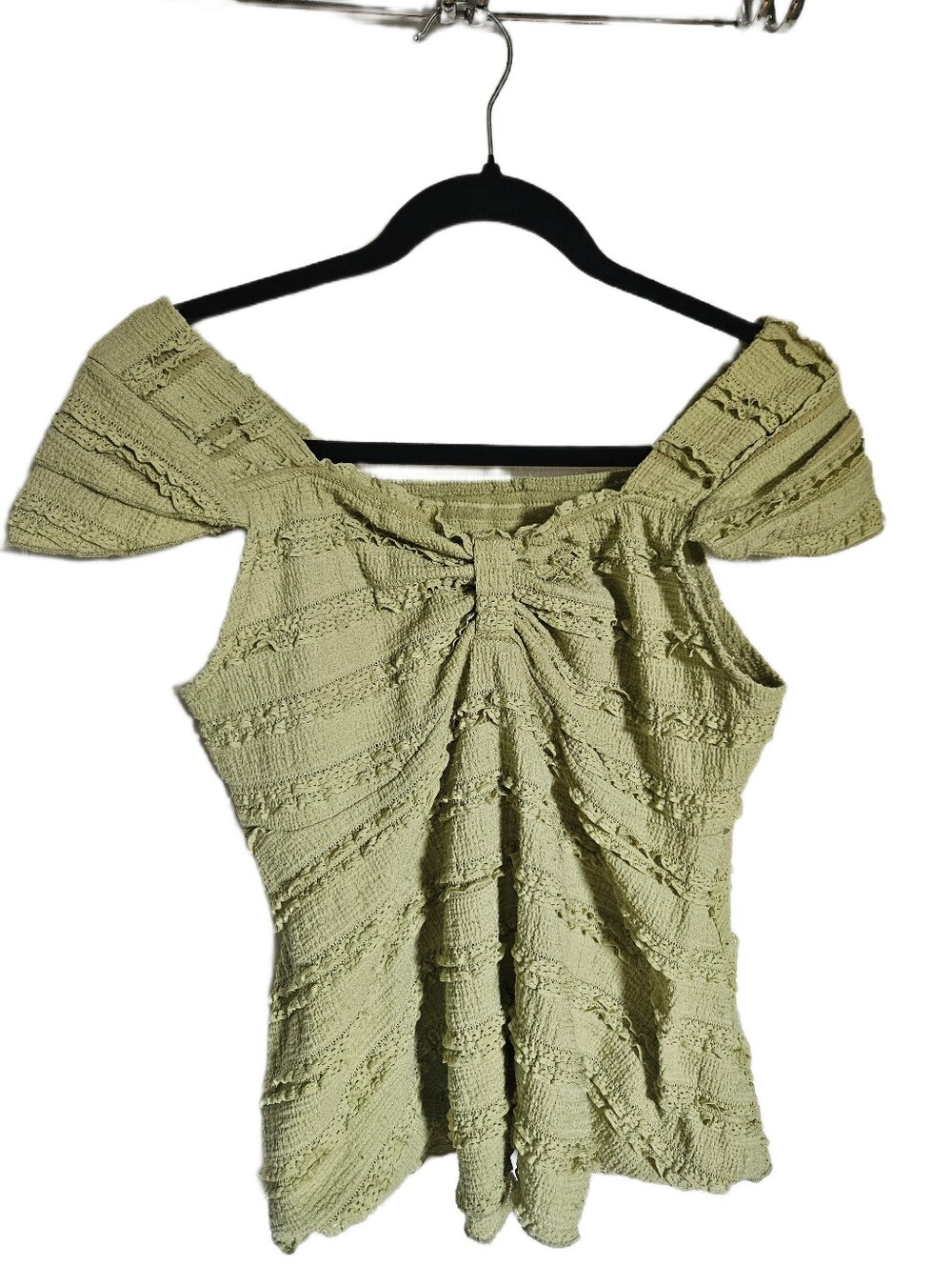 Light Green Textured Knit Baby Doll Blouse